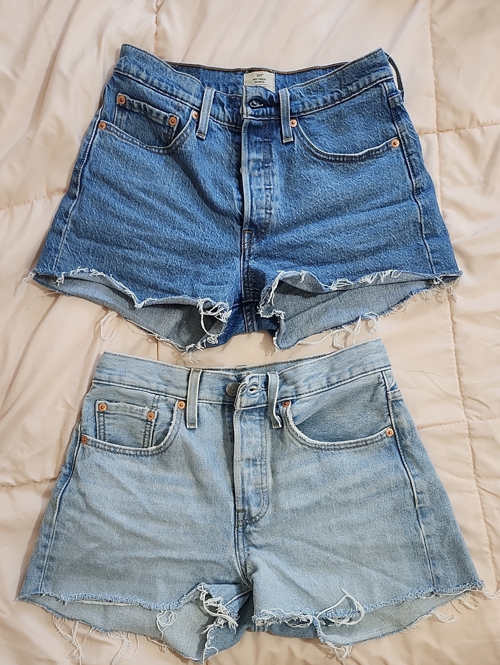 Women’s Levis 501 Cut-off Denim Shorts - Light and Dark Blue